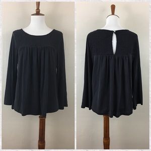 Lucky‎ Brand Dusty Black Smocked 3/4 Sleeve Top
